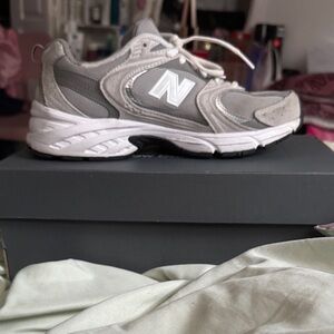 New Balance Light Gray and White Running Shoes